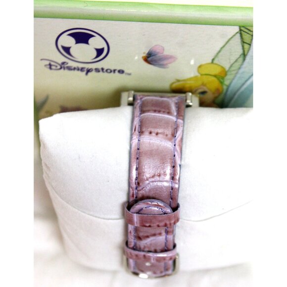 Disney Store Tinkerbell Watch Purple pearlescent Leather Band Square Face - Picture 4 of 9